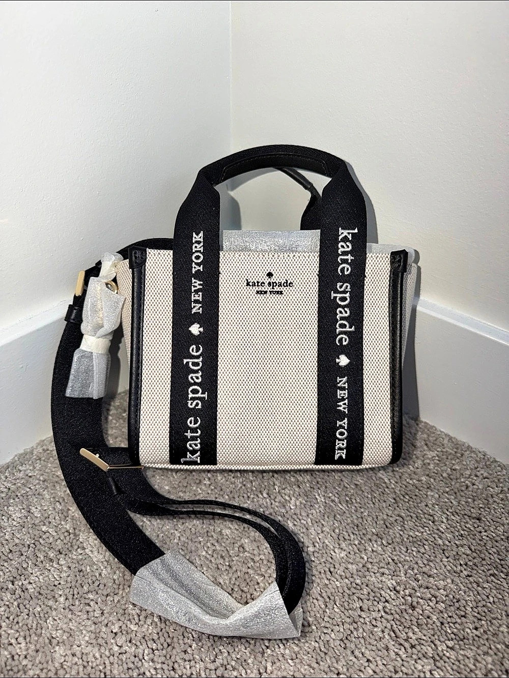 kate spade Kip Canvas Mini Tote Black & White